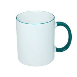 JS Coating mug 330 ml with dark green handle Sublimation Thermal Transfer