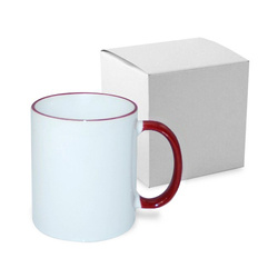 JS Coating mug 330 ml with maroon handle with box Sublimation Thermal Transfer