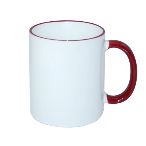 JS Coating mug 330 ml with maroon handle Sublimation Thermal Transfer