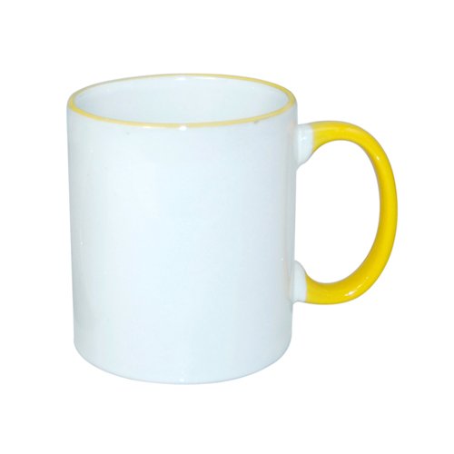 JS Coating mug 330 ml with yellow handle Sublimation Thermal Transfer