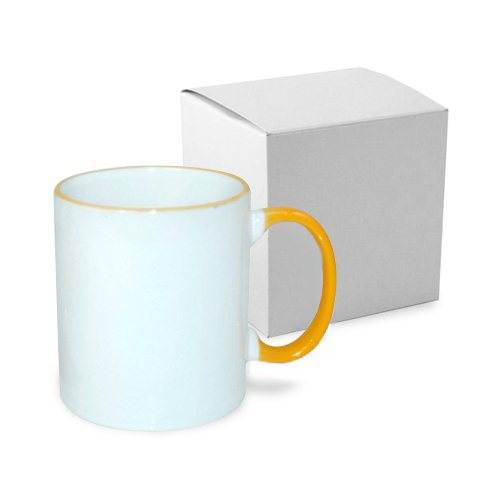 Mug ECO 330 ml with golden yellow handle with box Sublimation Thermal Transfer