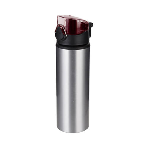 Botella de agua metal para de 750 ml - plateada con cierre rojo | GADGETS \ BOTELLAS Y TERMOS | BestSublimation24.eu