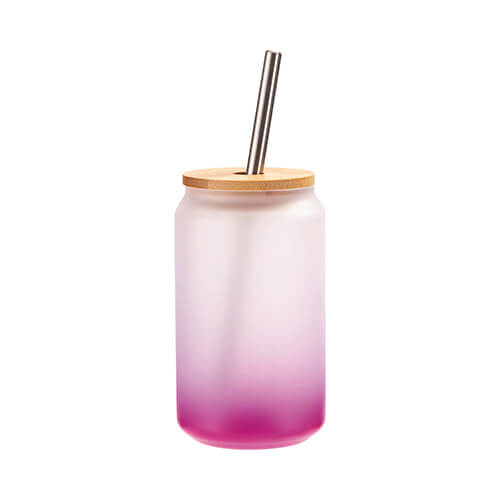 Vaso de cristal con tapa y pajita de bambú y funda promocional