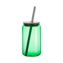 Een 400 ml glas met een rietje en een bamboe deksel voor sublimatie - groen