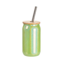 Een 400 ml glas met een rietje en een bamboe deksel voor sublimatie - groene glitter