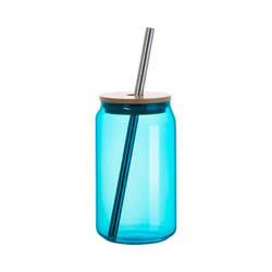 Een 400 ml glas met een rietje en een bamboe deksel voor sublimatie - turquoise