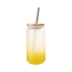 Een matglas van 550 ml met een rietje en een bamboe deksel voor sublimatie - geel verloop