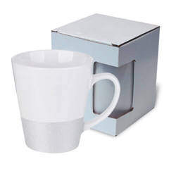 Latte mok 300 ml met glitterstreep voor sublimatie - zilver + KAR3 kartonnen doos