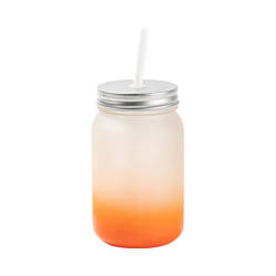 Mason Jar 450 ml frosted mok zonder sublimatie handvat - Oranje verloop