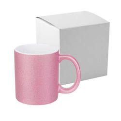 Mok 330 ml met glitter voor sublimatie met kartonnen doos - roze