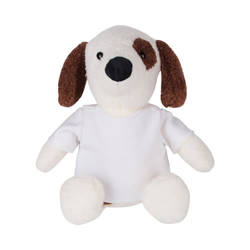 Pluche hond 22 cm met T-shirt voor sublimatiedruk - wit met bruine oren