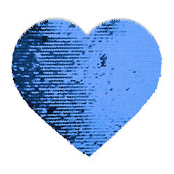 Tweekleurige pailletten voor sublimatie en applicatie op textiel - blauw hart 22 x 19,5 cm op een witte achtergrond