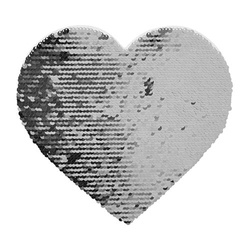 Tweekleurige pailletten voor sublimatie en applicatie op textiel - zilveren hart 22 x 19,5 cm op een witte achtergrond