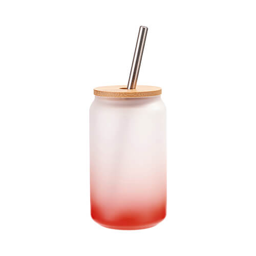 Een matglas van 400 ml met een rietje en een bamboe deksel voor sublimatie - rood verloop