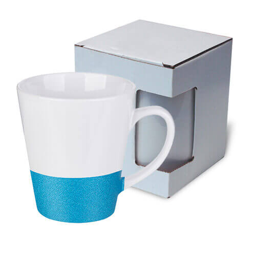 Latte mok 300 ml met glitterstreep voor sublimatie - blauw + KAR3 kartonnen doos