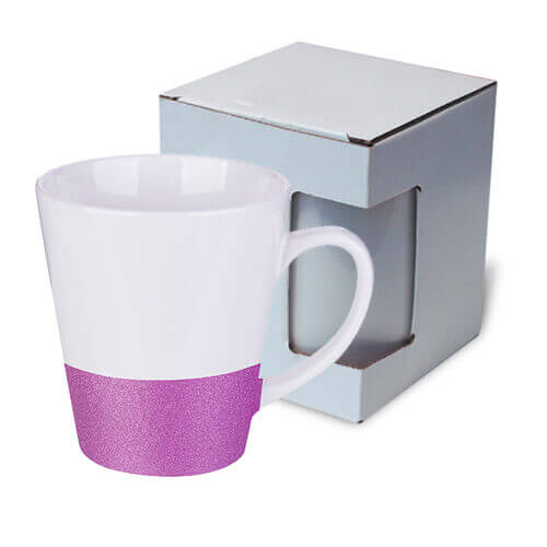 Latte mok 300 ml met glitterstreep voor sublimatie - paars + KAR3 kartonnen doos