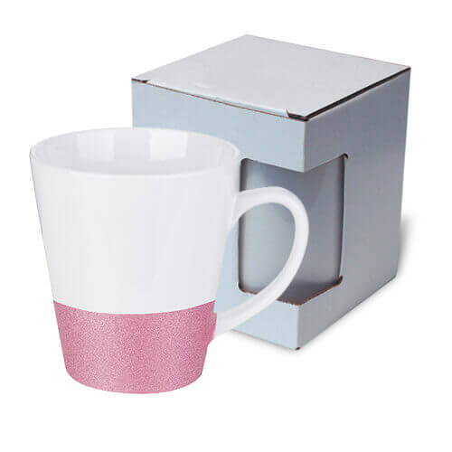 Latte mok 300 ml met glitterstreep voor sublimatie - roze + KAR3 kartonnen doos