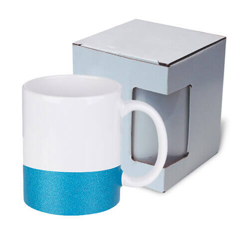 Mok 330 ml met glitterstreep voor sublimatie - blauw + kartonnen doos