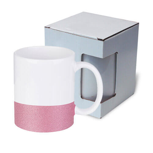 Mok 330 ml met glitterstrip voor sublimatie - roze + kartonnen doos