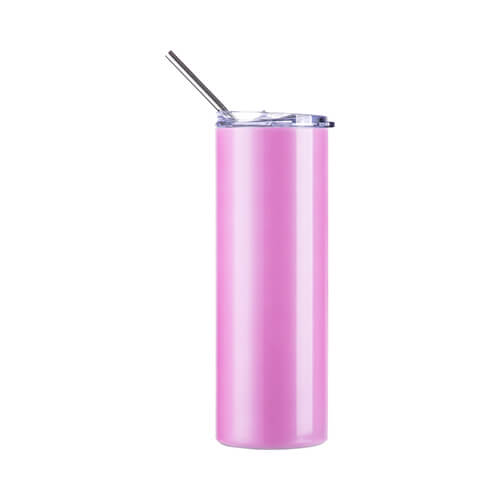 Mok 600 ml met rietje voor sublimatie - verkleurt onder invloed van UV-stralen van wit naar roze