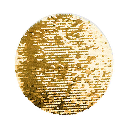 Tweekleurige pailletten voor sublimatie en applicatie op textiel - gouden cirkel Ø 19 op een witte achtergrond