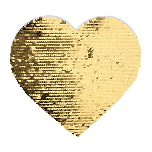 Tweekleurige pailletten voor sublimatie en applicatie op textiel - gouden hart 22 x 19,5 cm op een witte achtergrond
