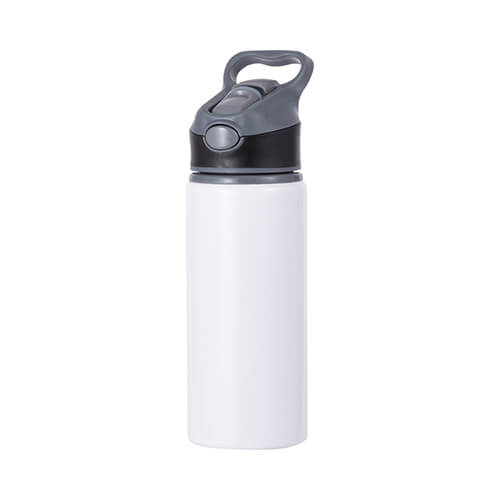 Witte aluminium waterfles van 650 ml met een schroefdop met een grijze inzet voor sublimatie