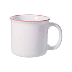 300 ml enamelled ceramic mug for sublimation printing - white with pink lining on the edge