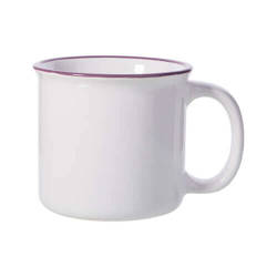300 ml enamelled ceramic mug for sublimation printing - white with purple lining on the edge
