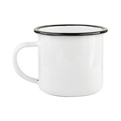 340 ml enamelled mug with black edge lining for thermo-transfer printing