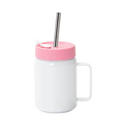 480 ml steel mug with a handle and a pink silicone lid for sublimation