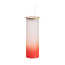 600 ml frosted mug with bamboo lid and sublimation straw - red gradient