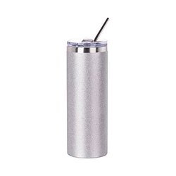 600 ml mug with a straw for sublimation - silver glitter