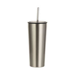 650 ml stainless steel thermal tumbler with sublimation straw - silver