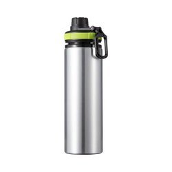 850 ml silver aluminum water bottle with a screw cap with a green insert for sublimation