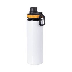 850 ml white aluminum water bottle with a screw cap and a orange insert for sublimation