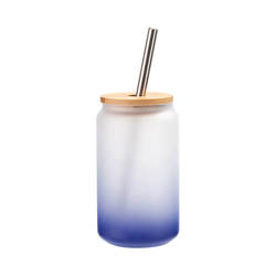A 400 ml frosted glass with a straw and a bamboo lid for sublimation - navy blue gradient
