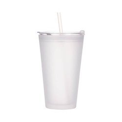 A 450 ml frosted glass with a lid and a straw for sublimation