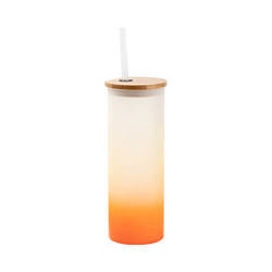 A 500 ml frosted mug with a bamboo lid and a straw for sublimation - orange gradient