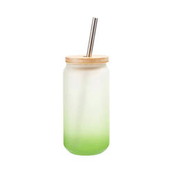 A 550 ml frosted glass with a straw and a bamboo lid for sublimation -  green gradient Green, MUGS AND CERAMICS \ GLASSES AND SHOT GLASSES