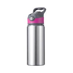Aluminum water bottle 650 ml silver with a screw cap with a pink insert for sublimation