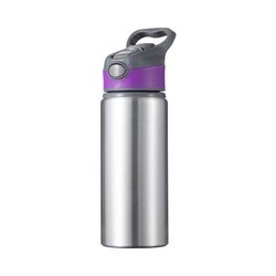 Aluminum water bottle 650 ml silver with a screw cap with a purple insert for sublimation