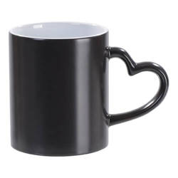 Black semi-matte magic mug with a heart-shaped handle for sublimation