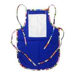 Children's rounded apron with pocket for sublimation - blue with colorful trimming - White Slavic flowers