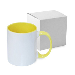 JS Coating mug 330 ml FUNNY yellow with box Sublimation Thermal Transfer