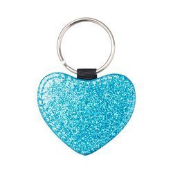 Leather key ring with glitter for sublimation - blue heart