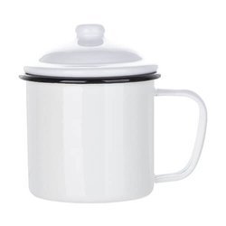 Metal enamel mug 700 ml with a lid for sublimation - white with a black edge
