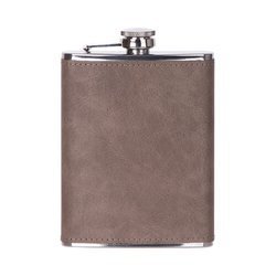 Metal hip flask 240 ml with a gray leather cover for sublimation