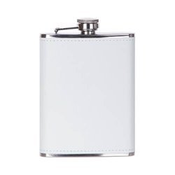 Metal hip flask 240 ml with a white leather cover for sublimation