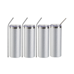 Set of 4 mugs with a straw, 600 ml Glitter for printing - silver